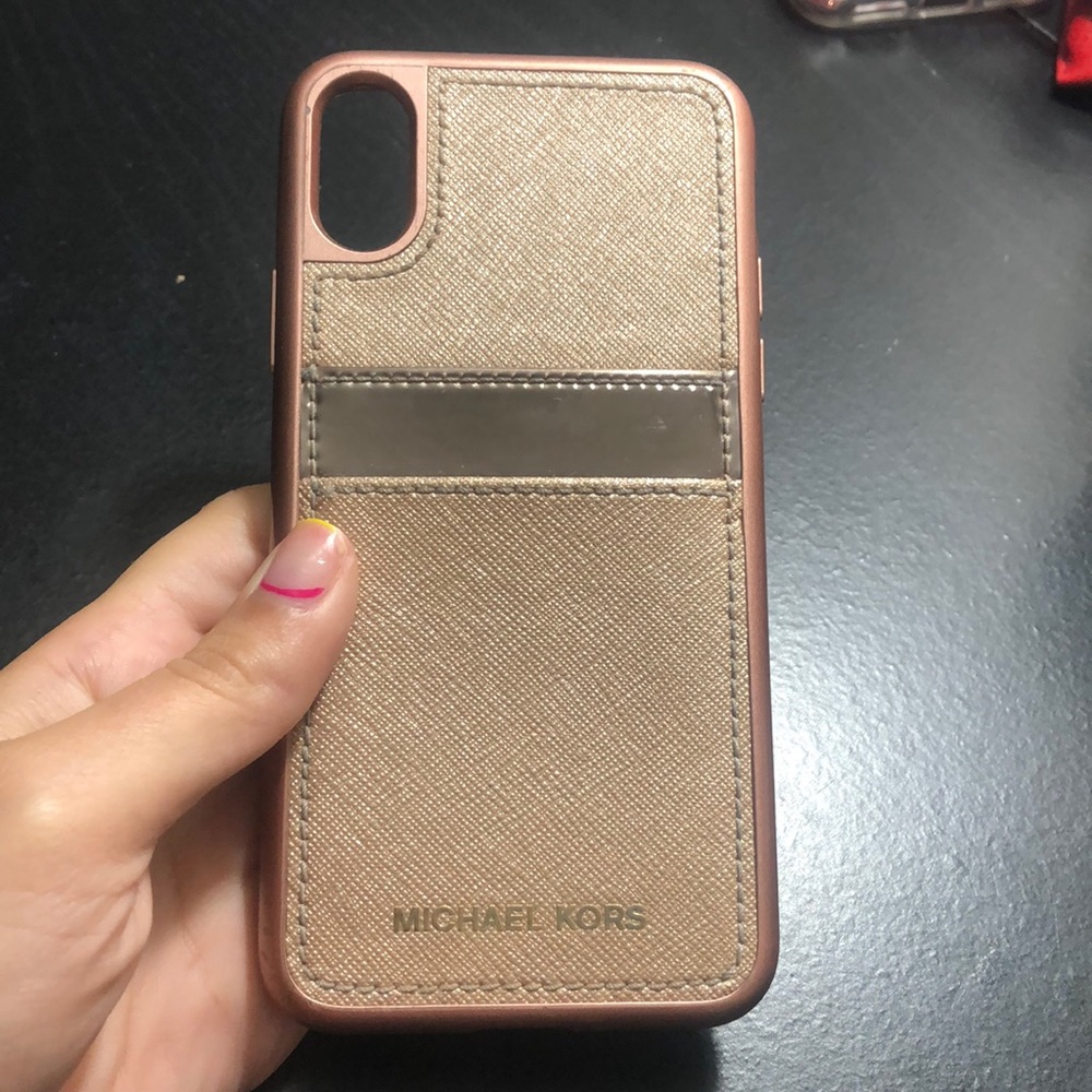 Iphone X rosegold with leather MK case